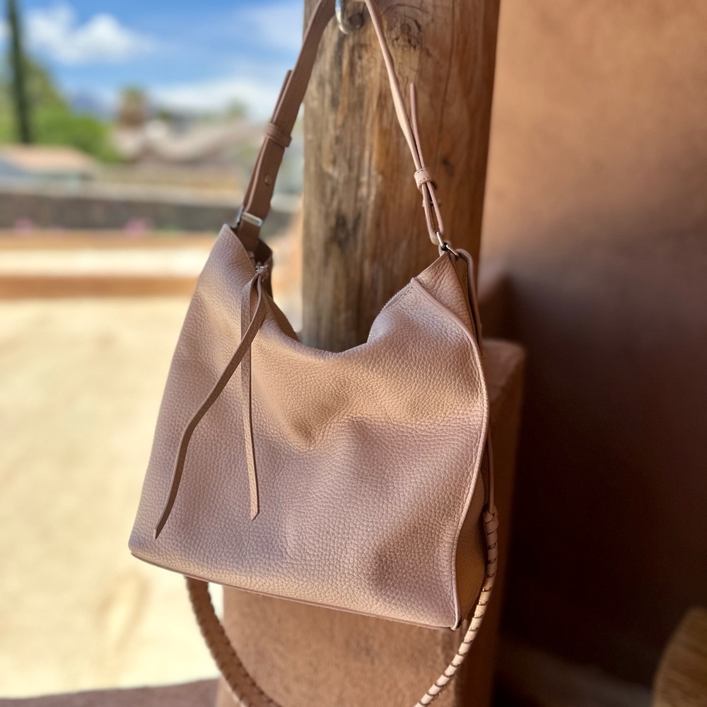 All Saints Women's Blush Pink Kita Leather Crossbody Shoulder Bag Whipstitching
